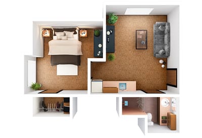 Floor plan of a private resident room