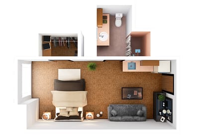 Floor plan of a private resident room