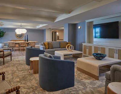 Comfortable common area with seating and dining space