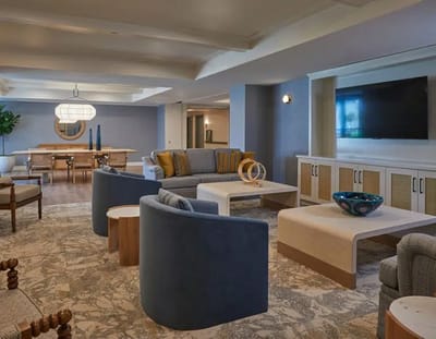 Bright common area with modern furniture