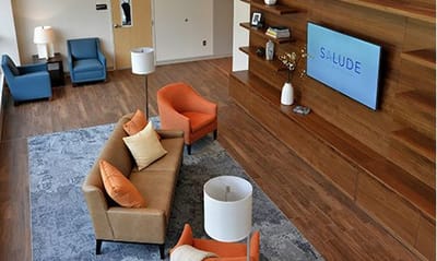 Common area with seating and decorative elements