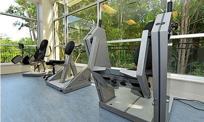 Fitness equipment in a bright exercise room