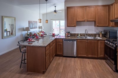 Modern kitchen in a senior living apartment