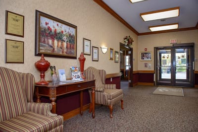 Interior lobby area with seating and decor