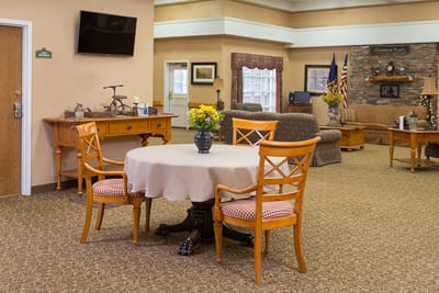 Interior common area with seating and decorations