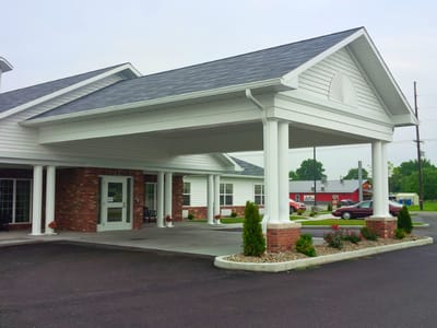 Exterior view of a senior living facility entrance