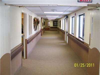 A hallway in an assisted living facility