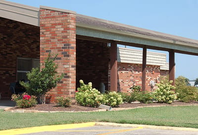 Exterior view of the Southgate Living Center building and garden