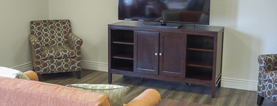 Cozy common area with comfortable seating and TV