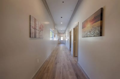 Bright and modern hallway with artwork