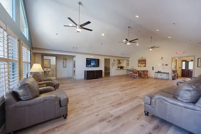 Interior view of a common area with seating