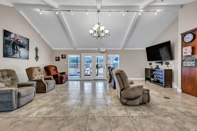 Interior view of a common area with seating
