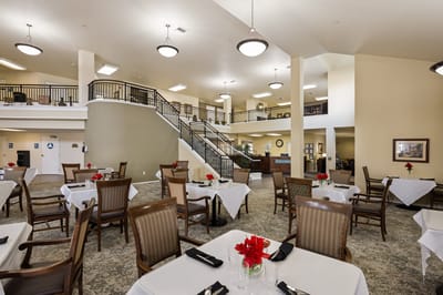 Dining area with tables and flowers
