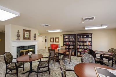 Cozy common area with games and seating