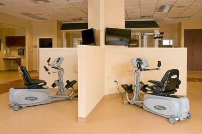 An interior view of exercise equipment in a fitness area