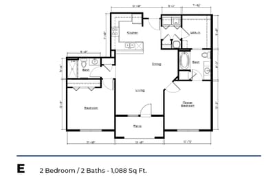 Architectural floor plan of a 2-bedroom unit