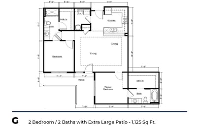 Architectural floor plan of a two-bedroom unit
