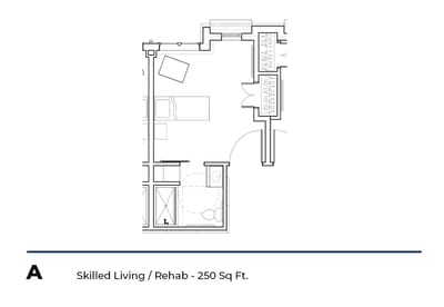 Architectural floor plan for skilled living suite