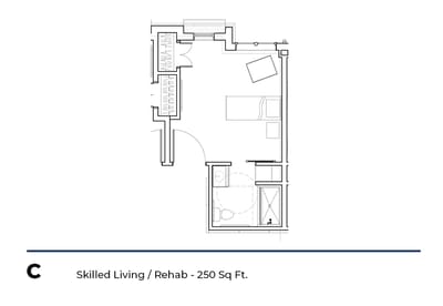Architectural floor plan of a skilled living unit
