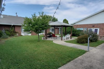 Outdoor sitting area with gazebo and seating