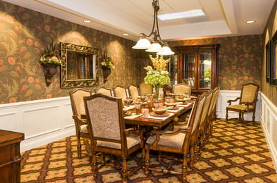 Elegant dining room with a large table and decorative details