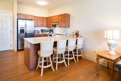 Bright and modern kitchen area in a senior living facility