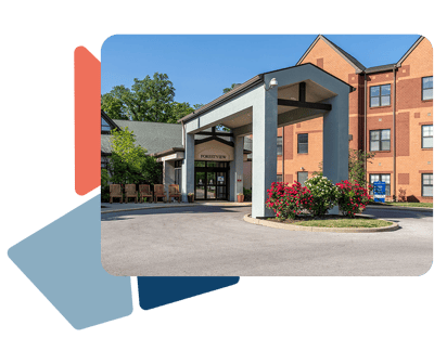 Exterior view of a senior living facility entrance