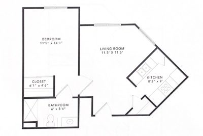 Architectural floor plan of a resident unit