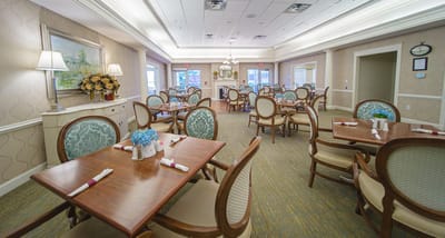 Interior dining area with tables and chairs
