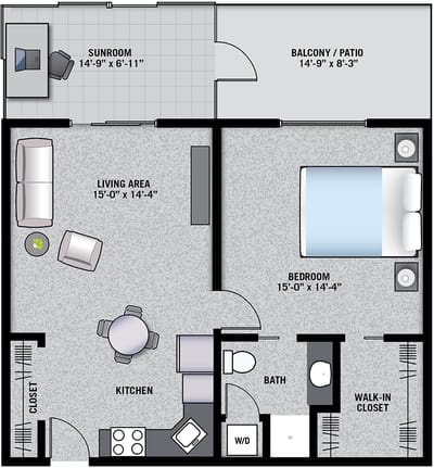 Architectural floor plan of a spacious apartment