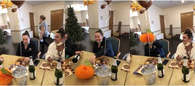 Residents enjoying a meal together in a dining area