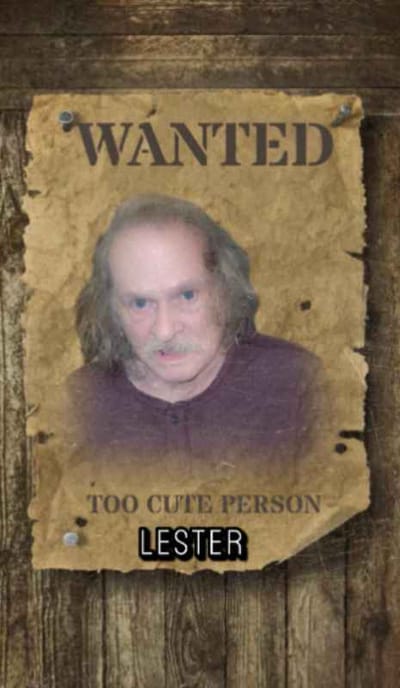 A humorous wanted poster featuring a man