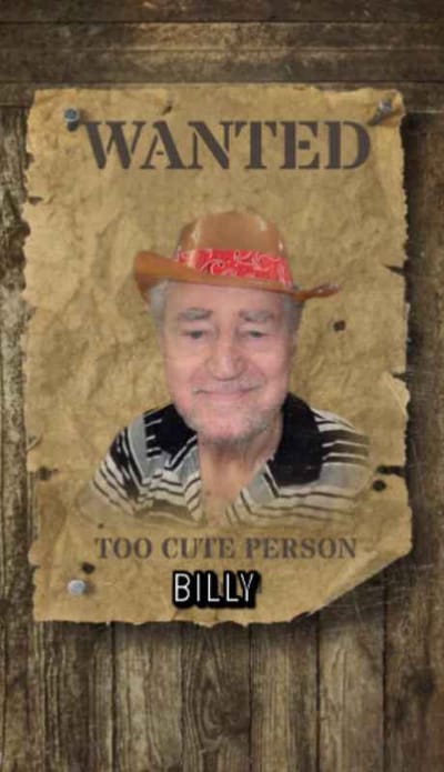 Humorous wanted poster with a smiling man
