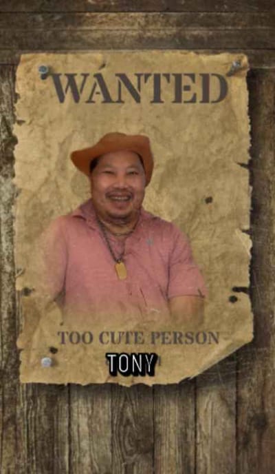 A humorous wanted poster featuring a man named Tony