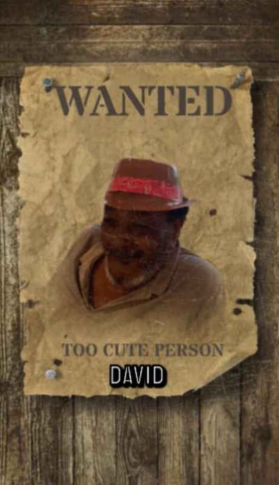 A humorous wanted poster of a person named David