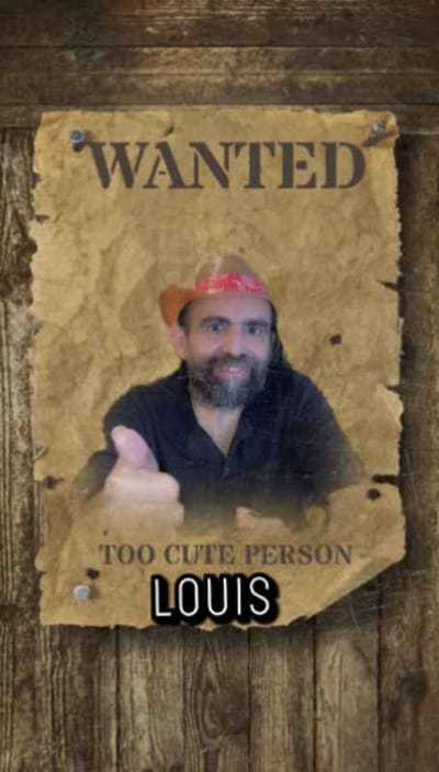 A humorous 'wanted' poster featuring a man giving a thumbs up.
