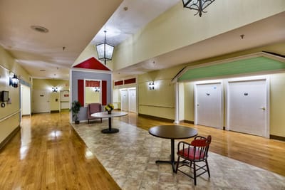 Interior view of a common area with seating and decor