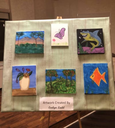 Artwork created by residents displayed in a common area