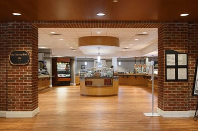 Dining area with buffet service and seating