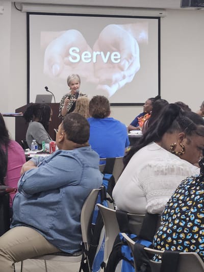 Staff engagement during a training session with a focus on service