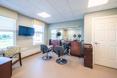 Interior view of a hair salon in the facility