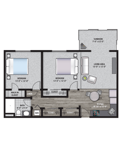Architectural floor plan of a resident unit layout
