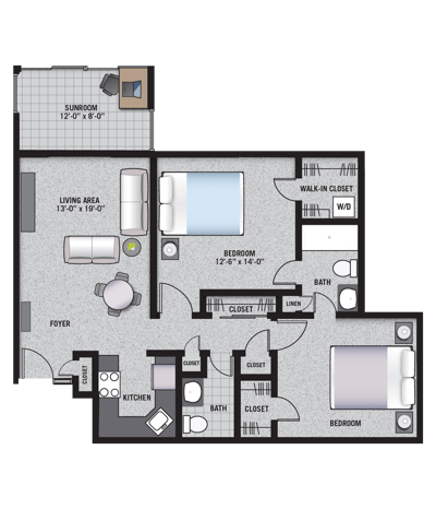 Architectural floor plan of a living unit layout