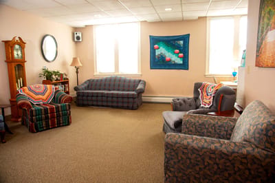 Bright common area with comfortable seating