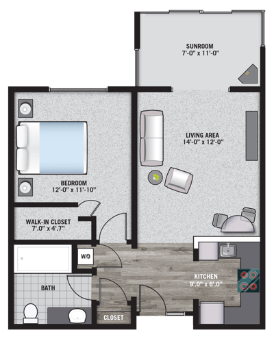 Architectural floor plan of a resident unit
