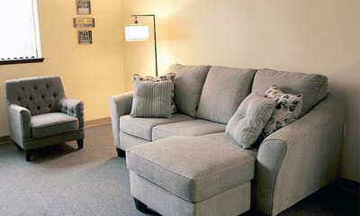 Cozy living room with a sofa and armchair