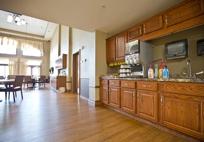 Dining area with coffee machine and condiment station