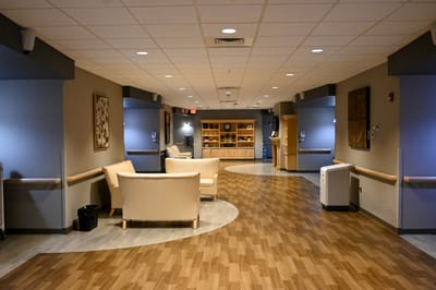 Interior hallway of a senior living facility