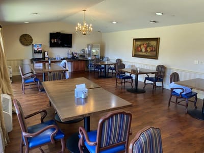 Interior dining room with tables and chairs