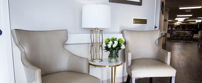 Comfortable seating area in a nursing home lobby
